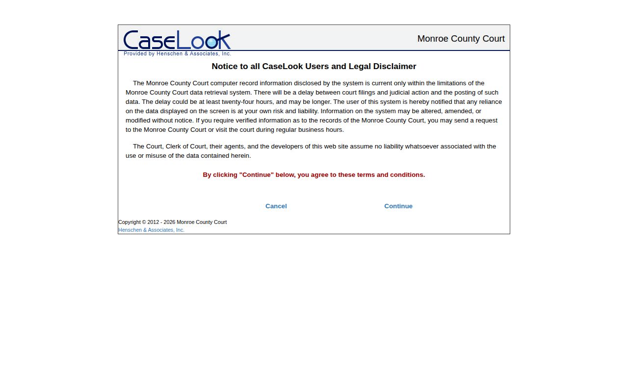 Monroe County booking record court case-search source